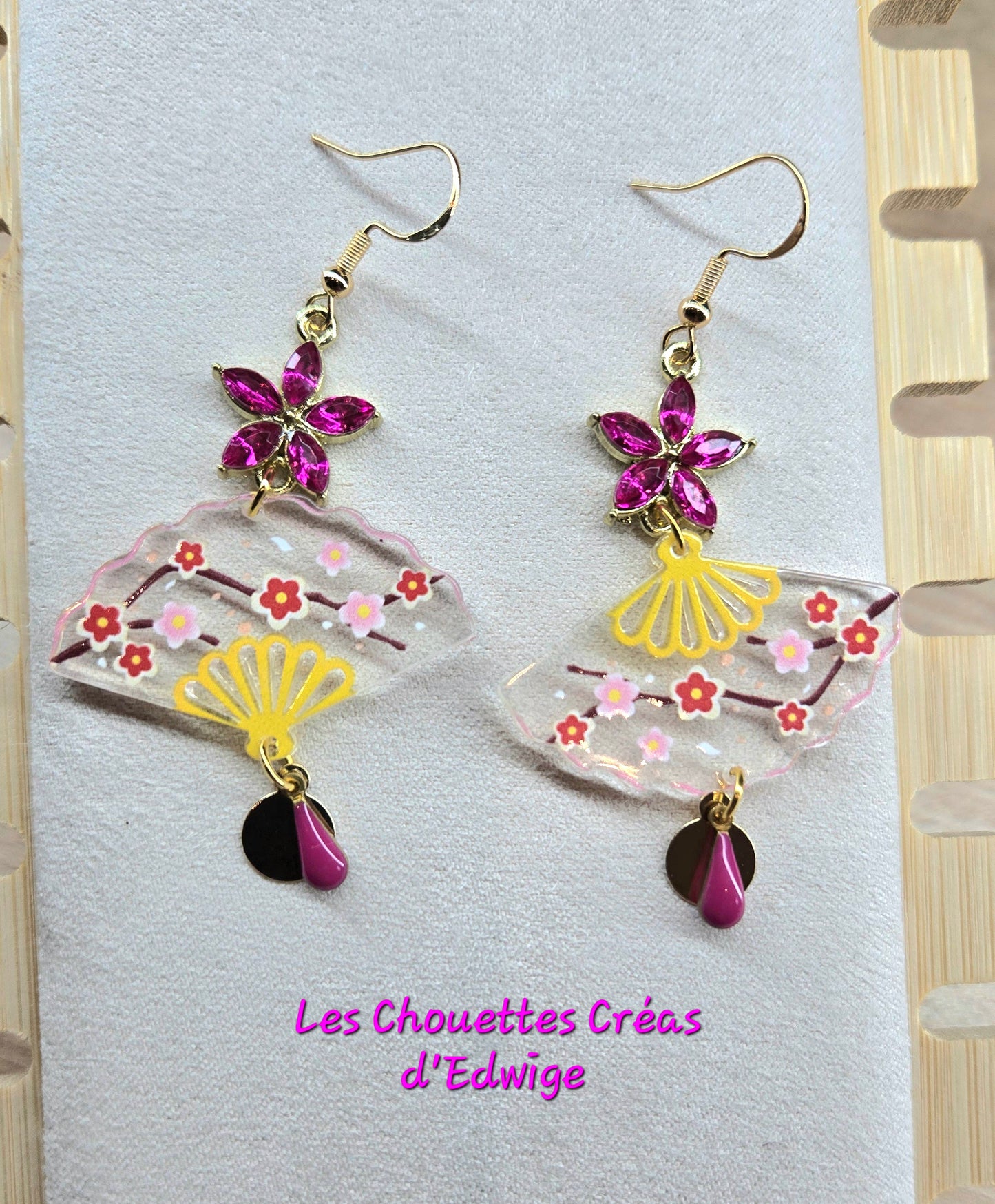 Boucles d'oreilles éventails roses
