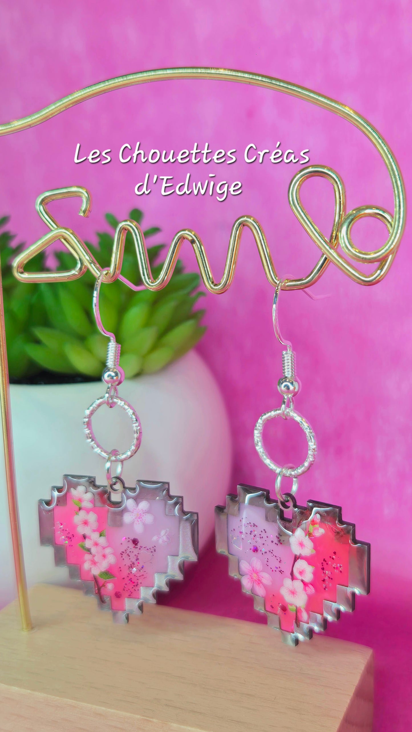 Boucles d'oreilles coeurs pixels
