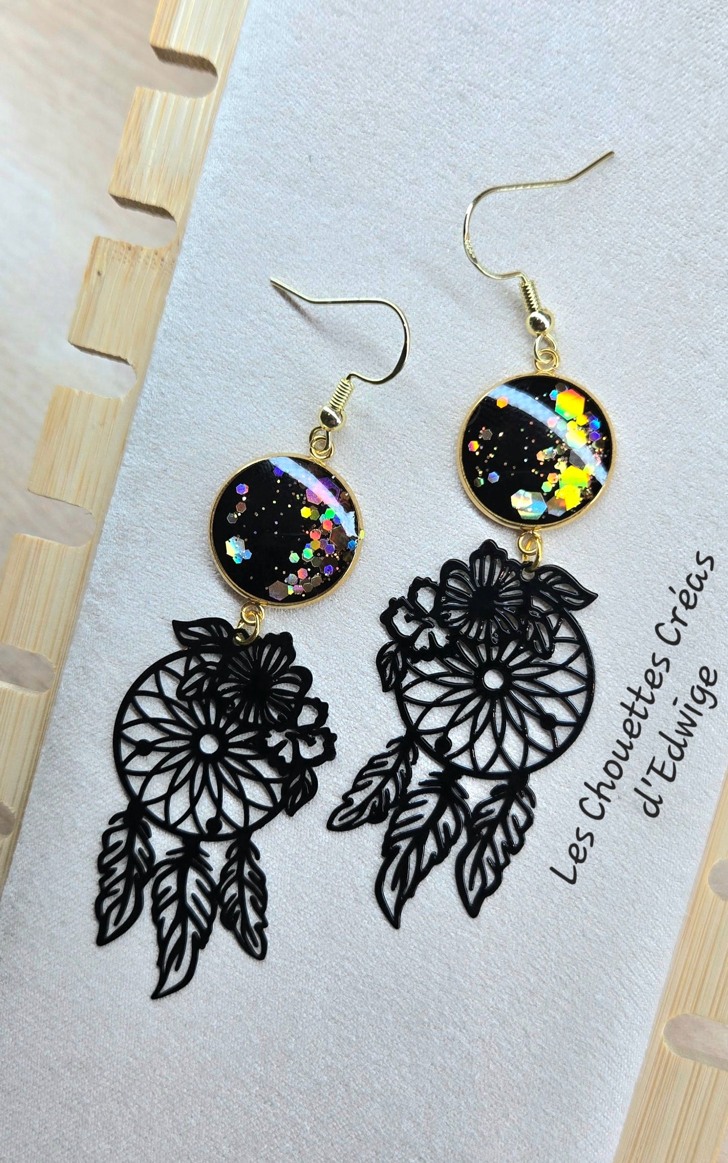 Boucles d'oreilles attrape-rêves noires