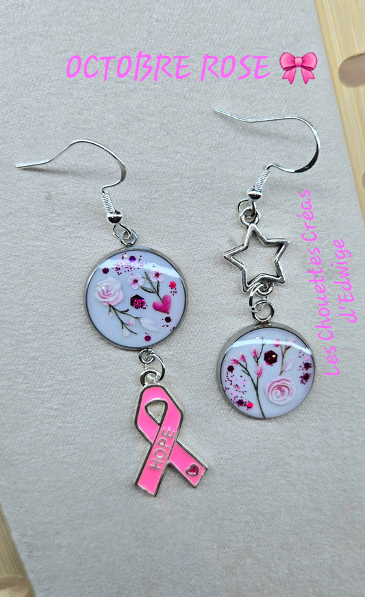 Boucles d'oreilles Octobre Rose avec ruban hope