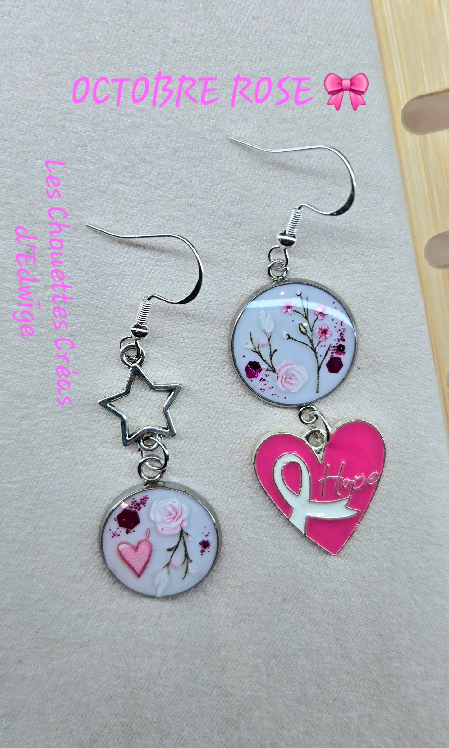 Boucles d'oreilles Octobre Rose avec Coeur Hope