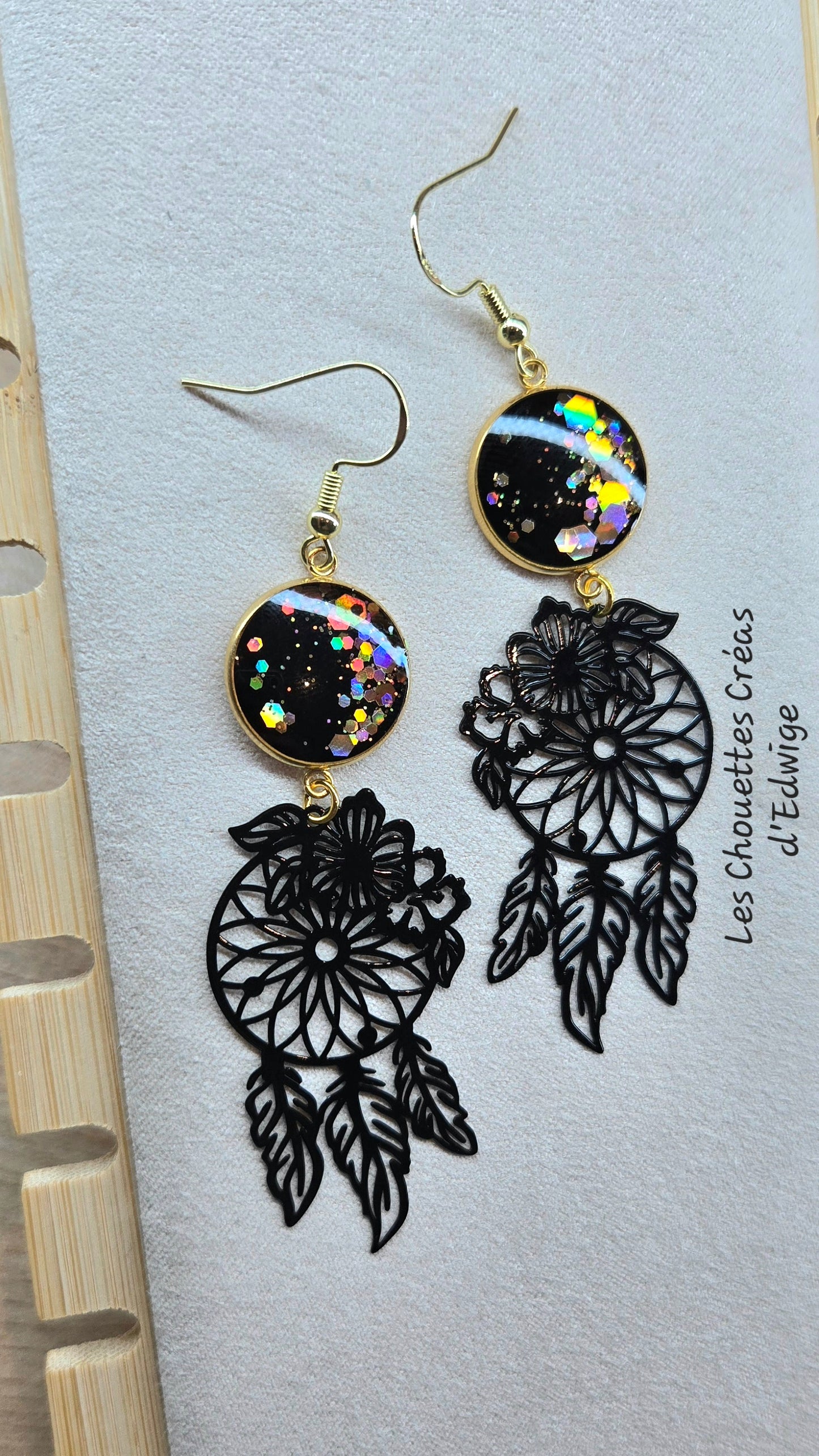 Boucles d'oreilles attrape-rêves noires
