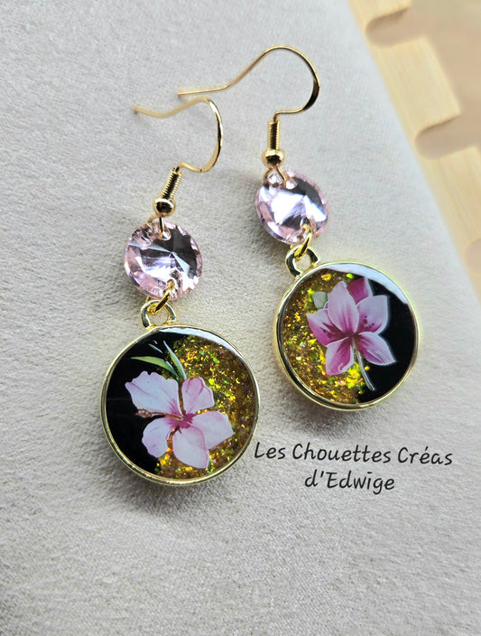 Boucles d'oreilles noires et dorées
