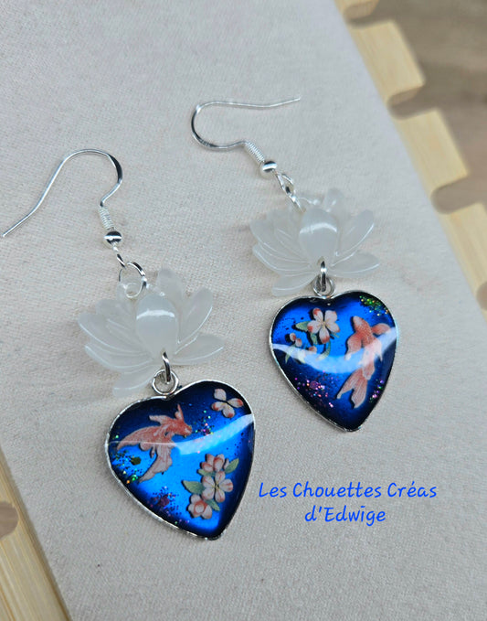 Boucles d'oreilles cœurs et lotus