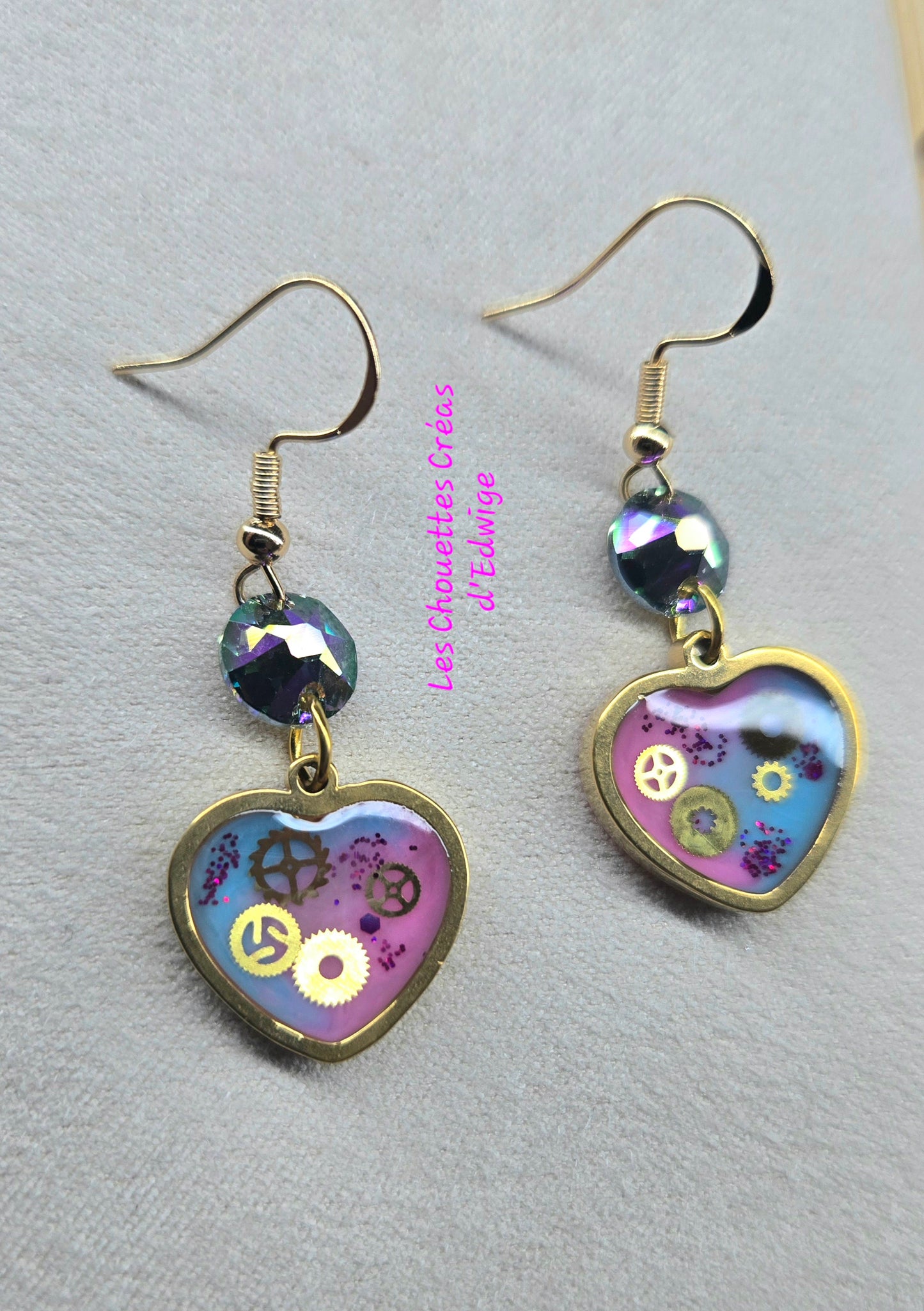 Boucles d'oreilles coeur avec rouages