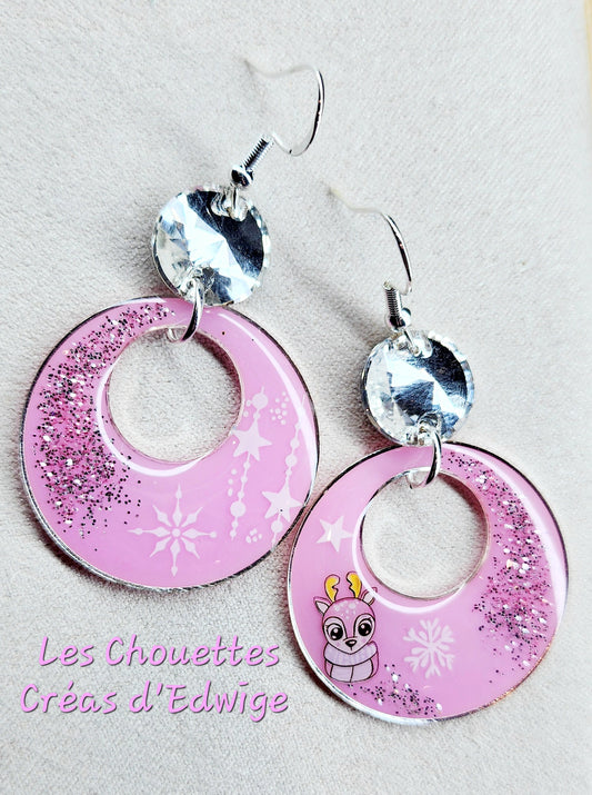 Boucles d'oreilles créoles petit renne rose