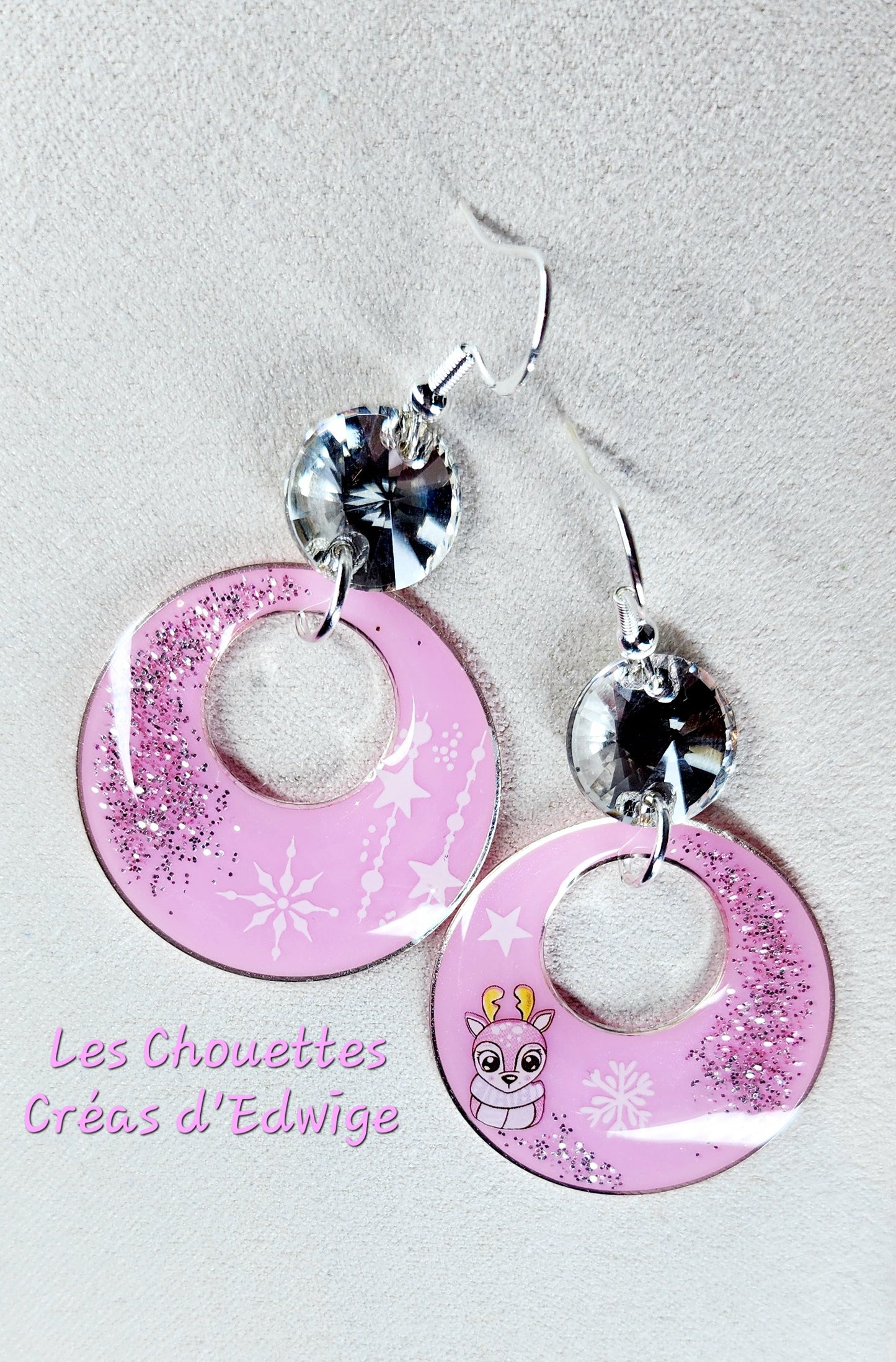 Boucles d'oreilles créoles petit renne rose