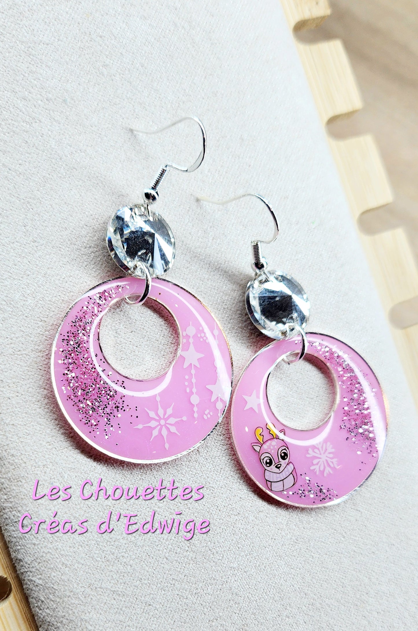 Boucles d'oreilles créoles petit renne rose