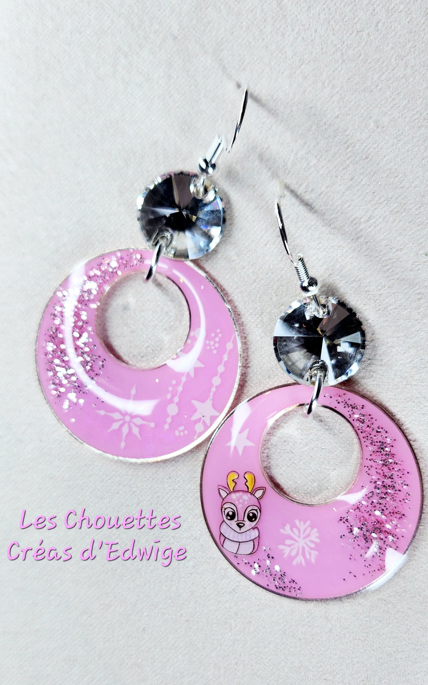 Boucles d'oreilles créoles petit renne rose