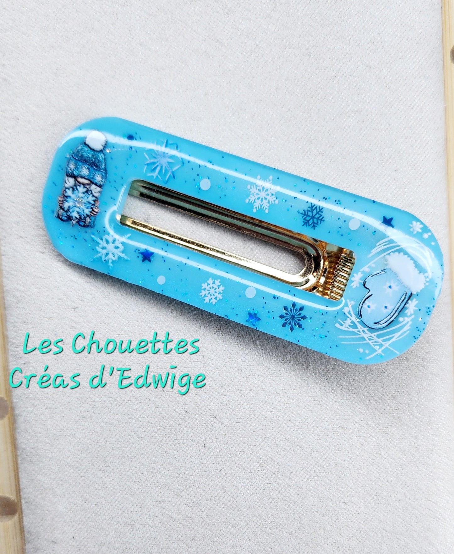 Barrette bleue gnome de Noël