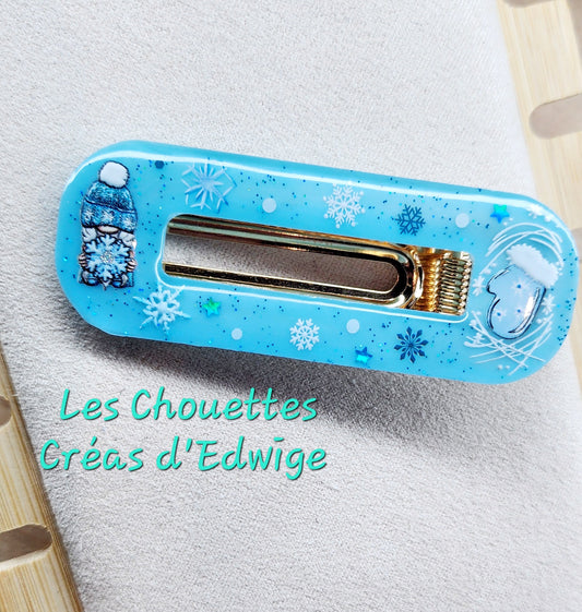 Barrette bleue gnome de Noël