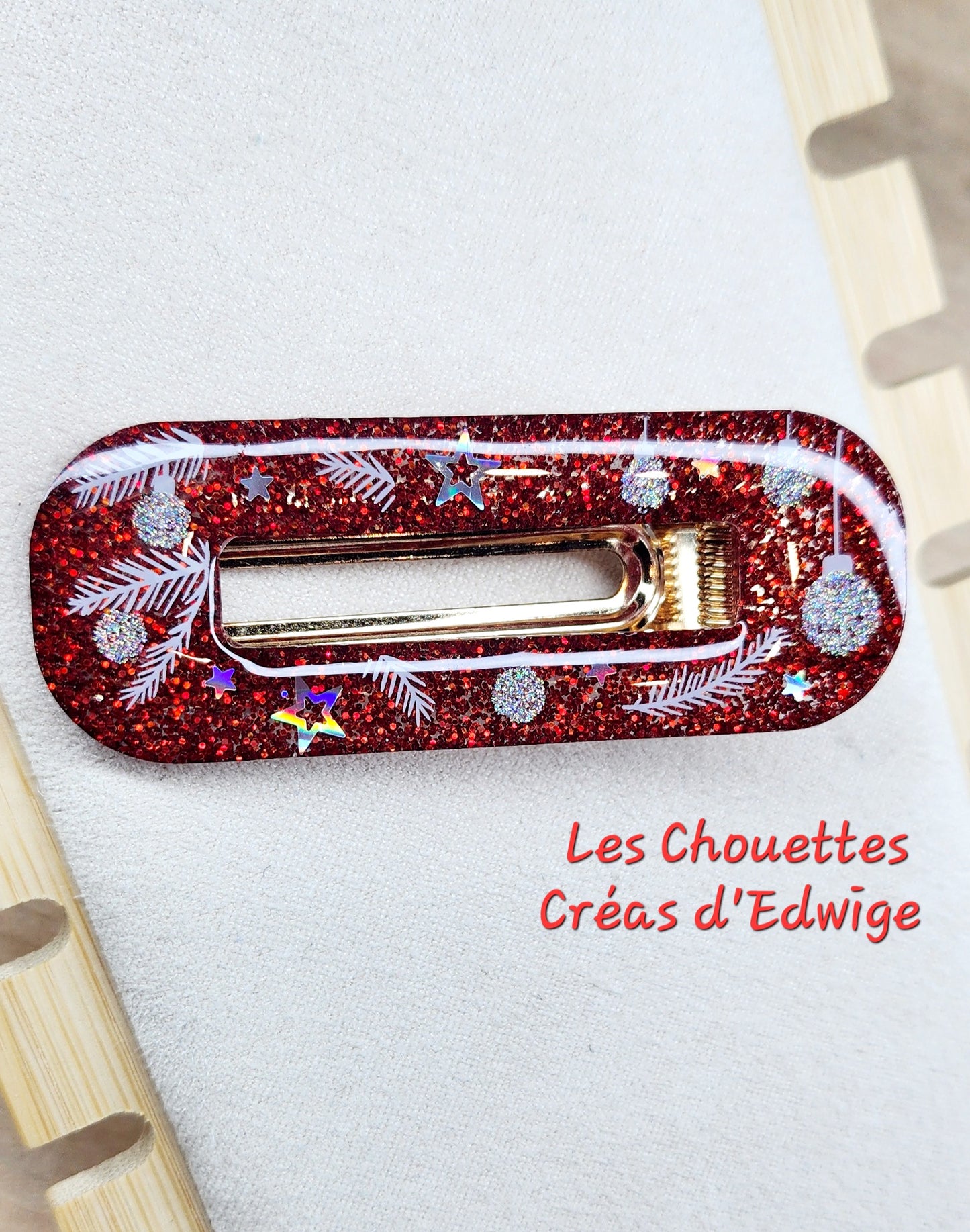 Barrette rouge boules de Noël