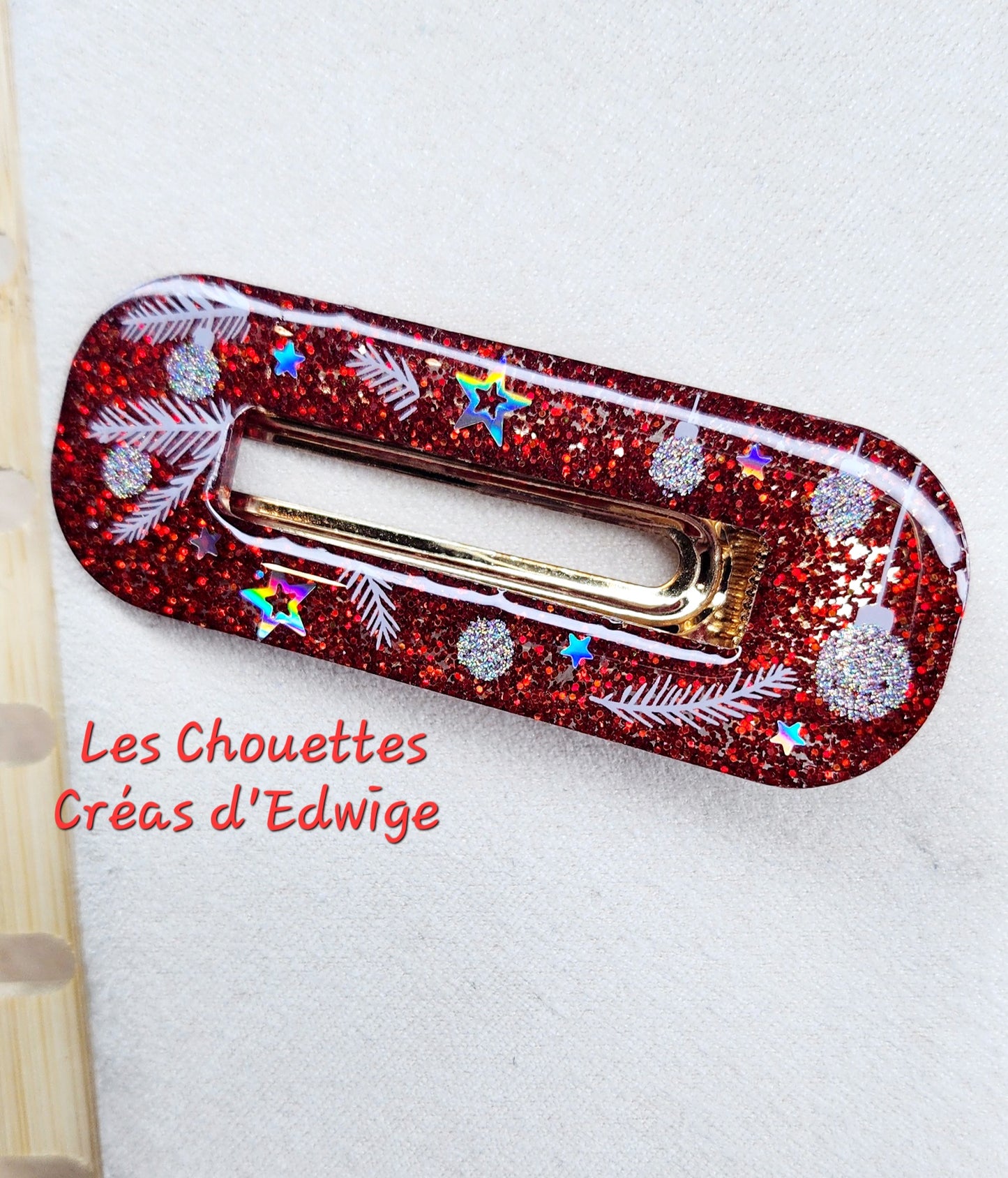 Barrette rouge boules de Noël