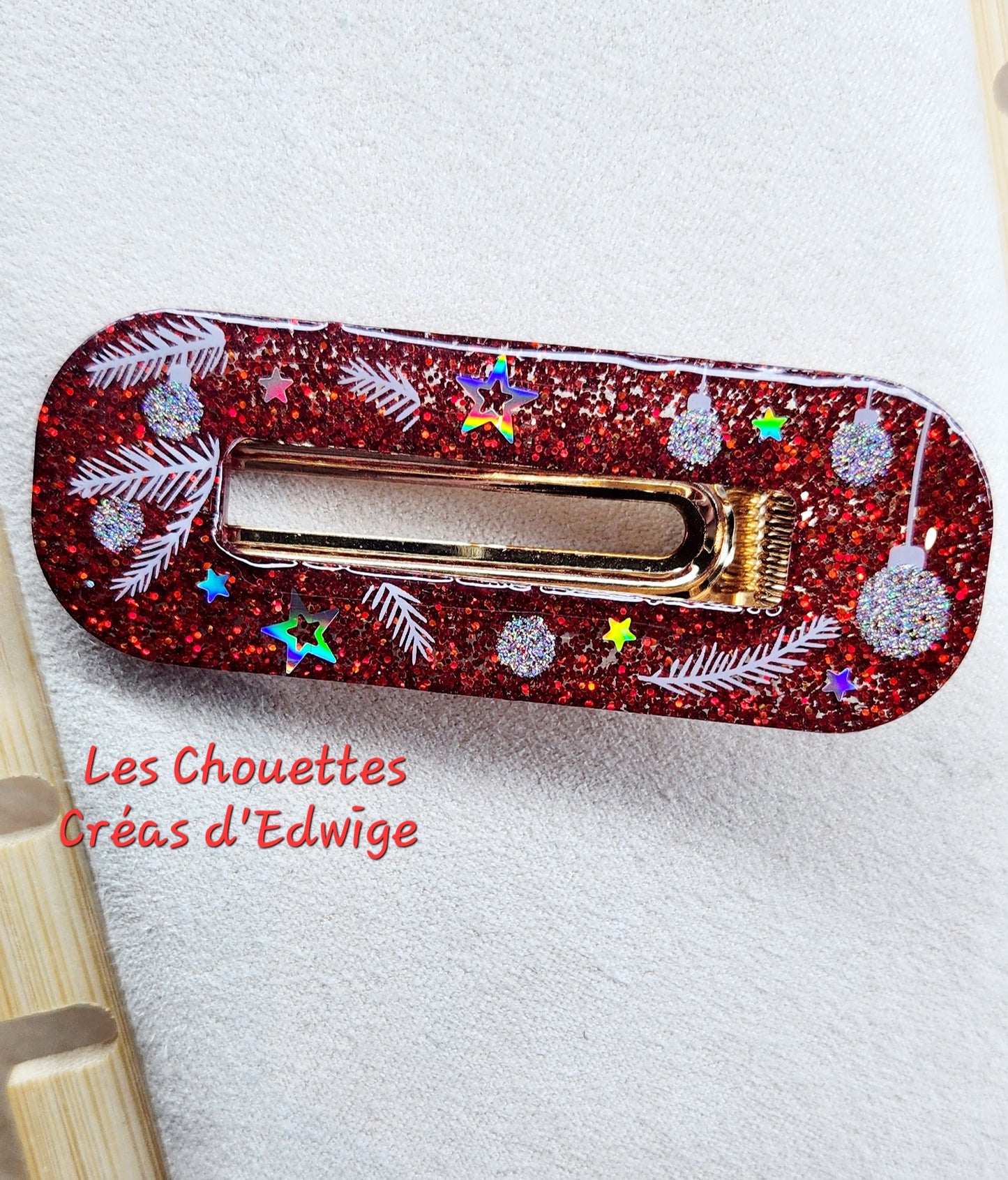 Barrette rouge boules de Noël