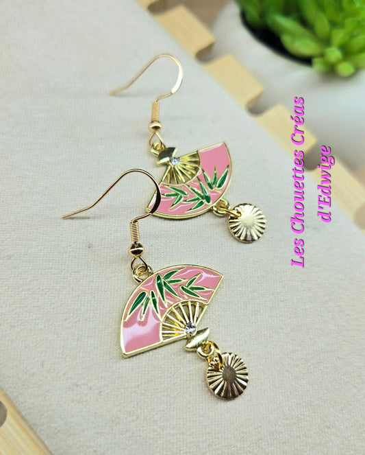 Boucles d'oreilles éventails roses