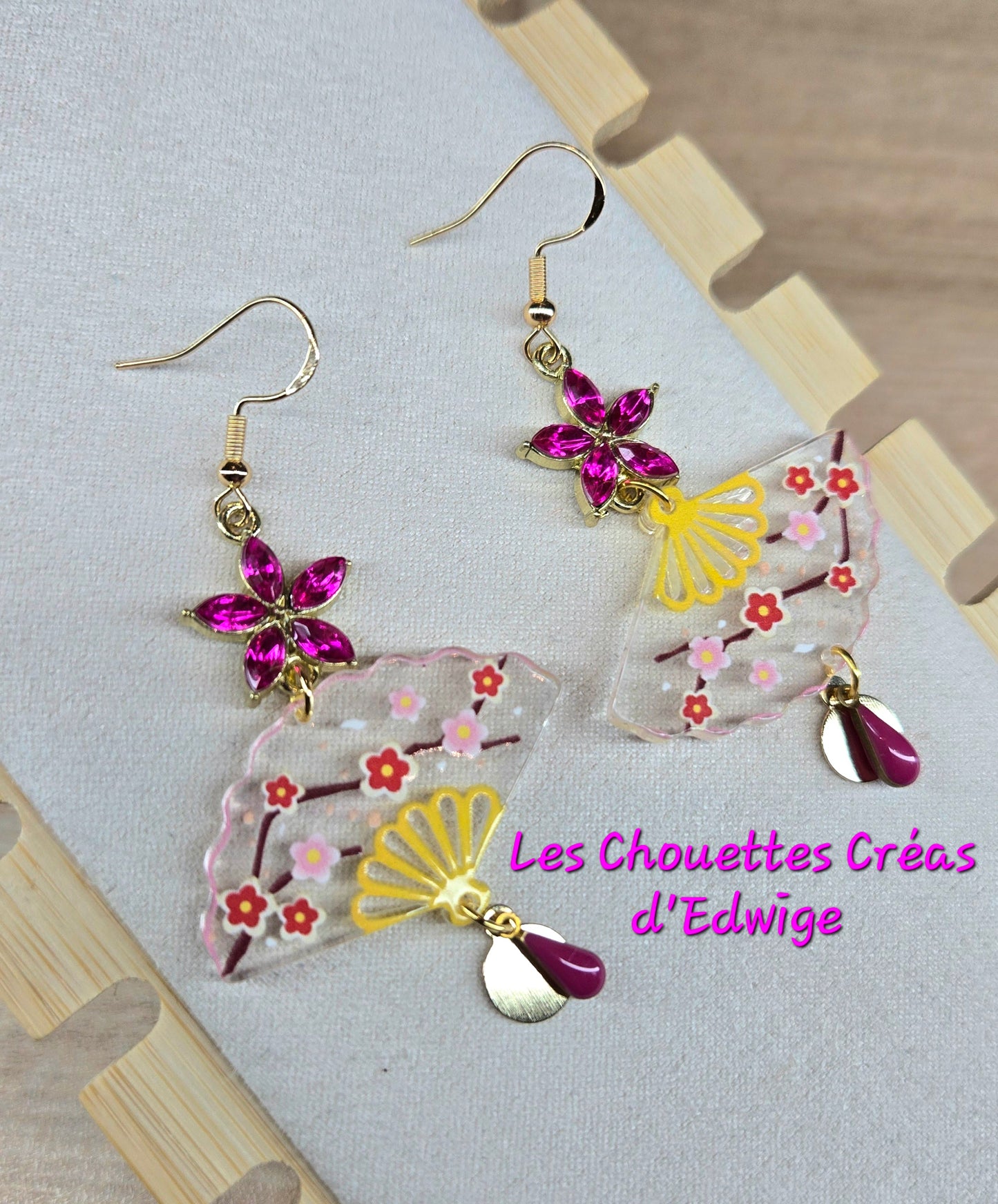 Boucles d'oreilles éventails roses