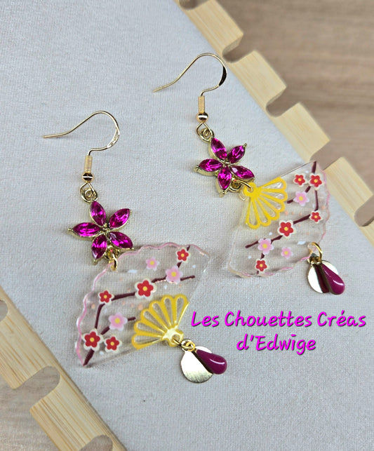 Boucles d'oreilles éventails roses