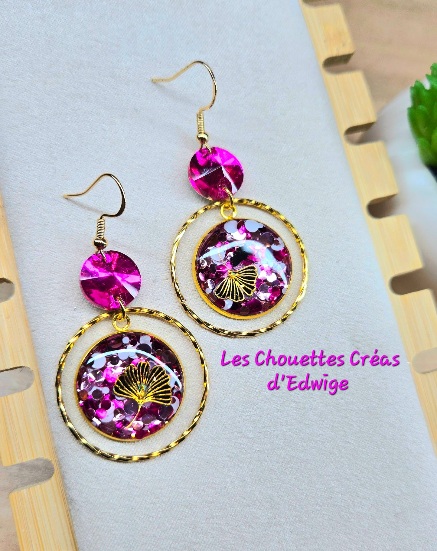 Boucles d'oreilles roses paillettes