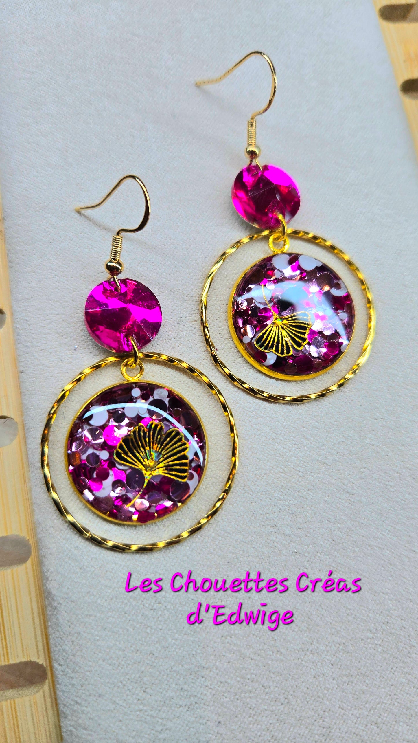 Boucles d'oreilles roses paillettes