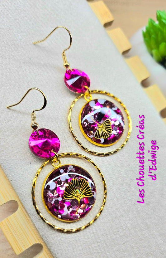 Boucles d'oreilles roses paillettes