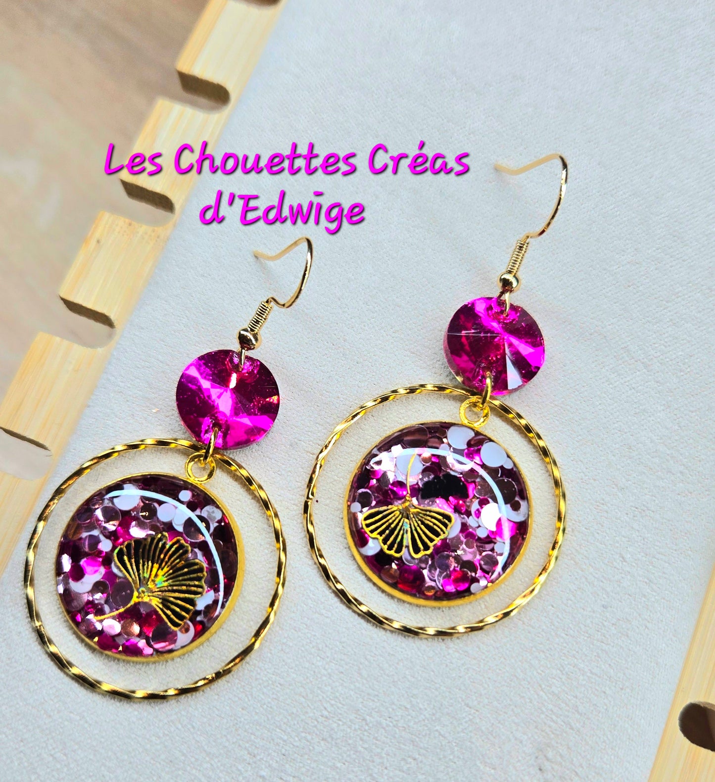 Boucles d'oreilles roses paillettes