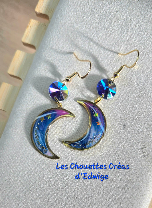 Boucles d'oreilles lunes étoilées