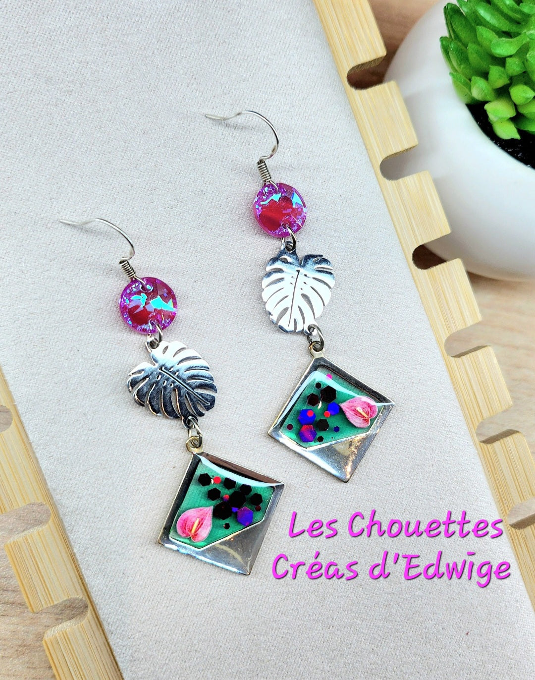 Boucles d'oreilles feuilles et fleurs