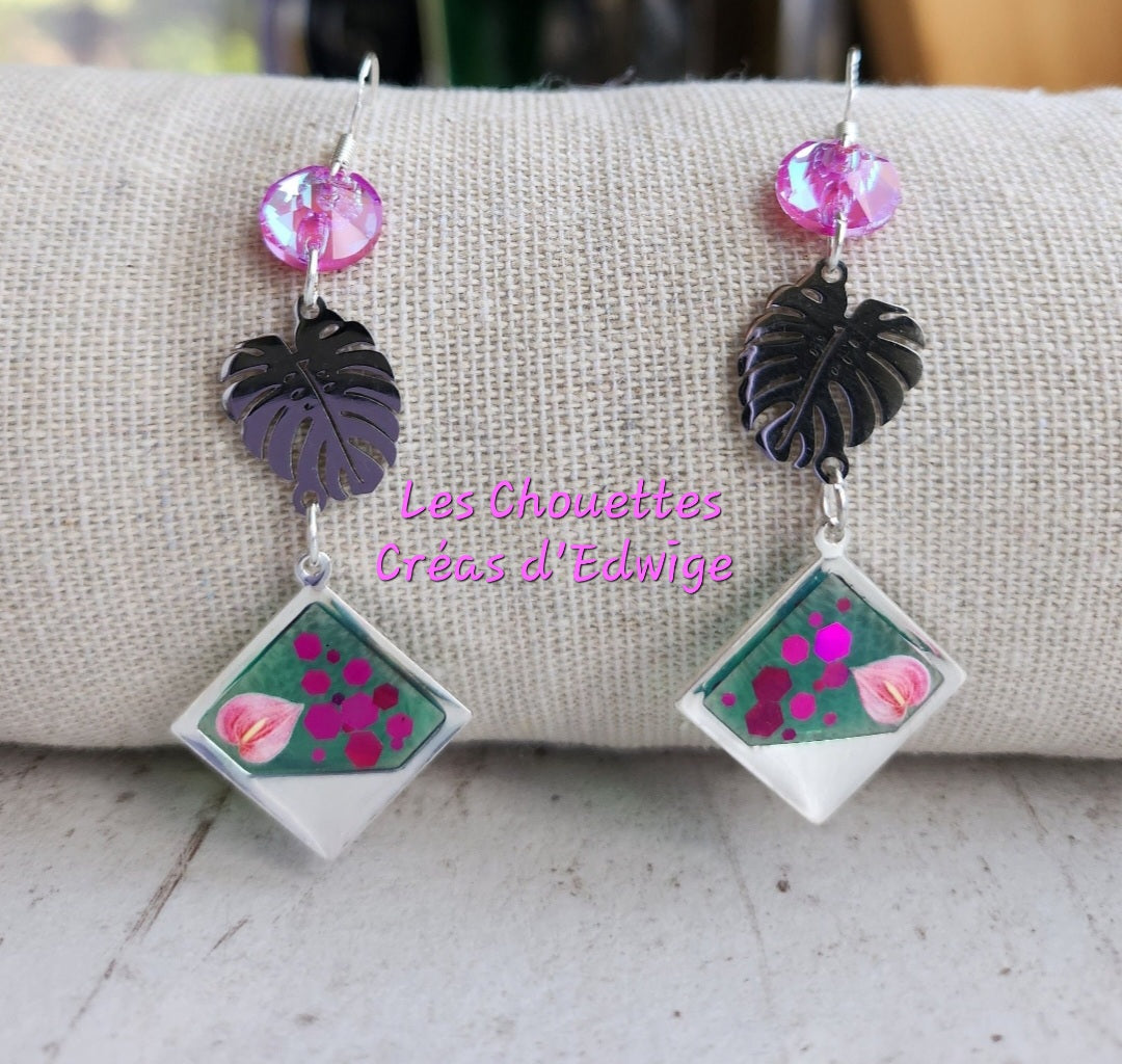 Boucles d'oreilles feuilles et fleurs