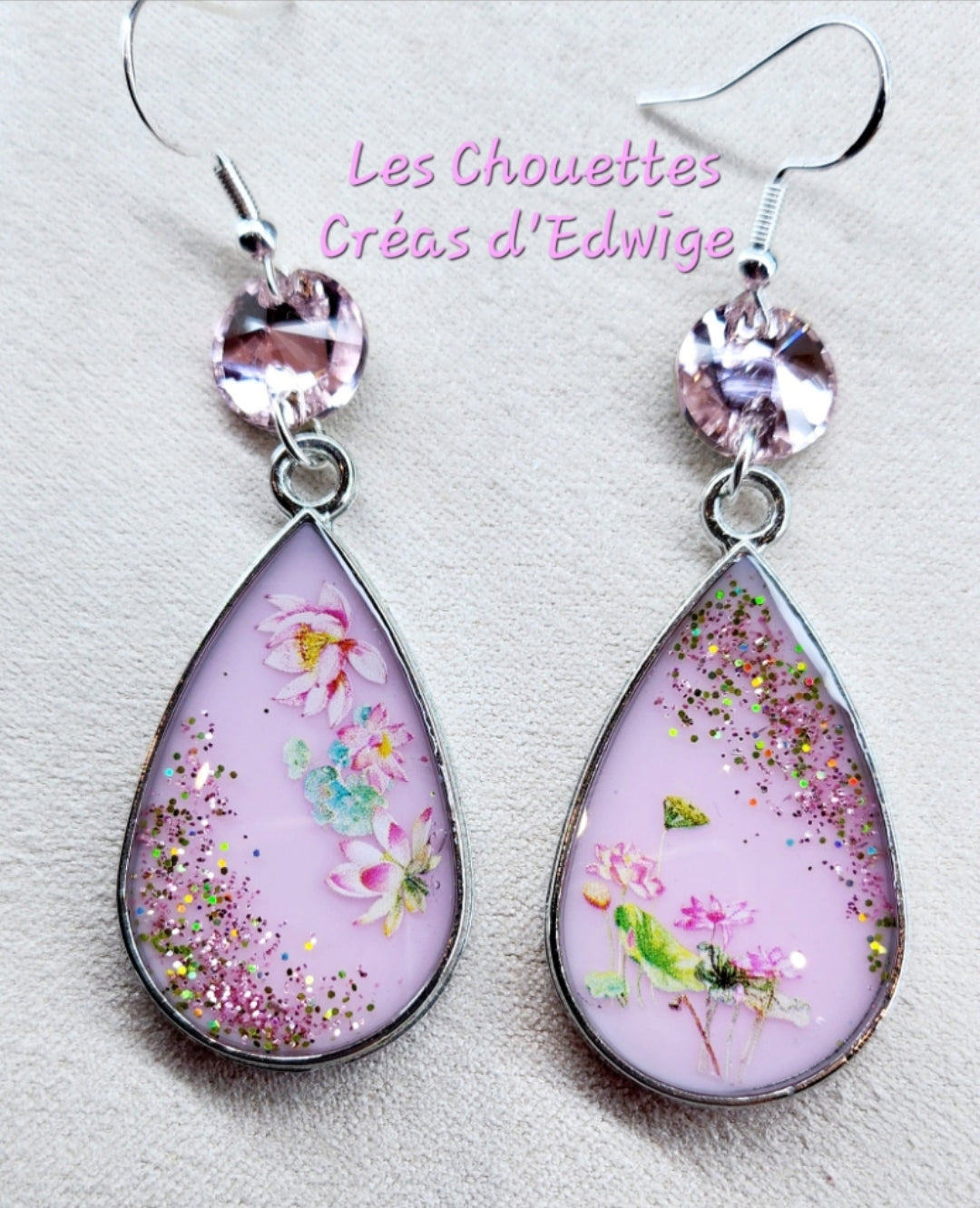 Boucles d'oreilles + Bague réglable roses "douceur"