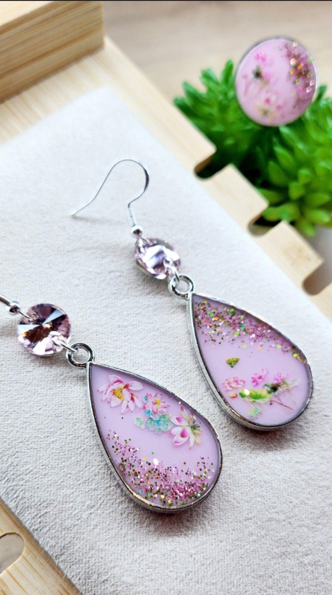 Boucles d'oreilles + Bague réglable roses "douceur"