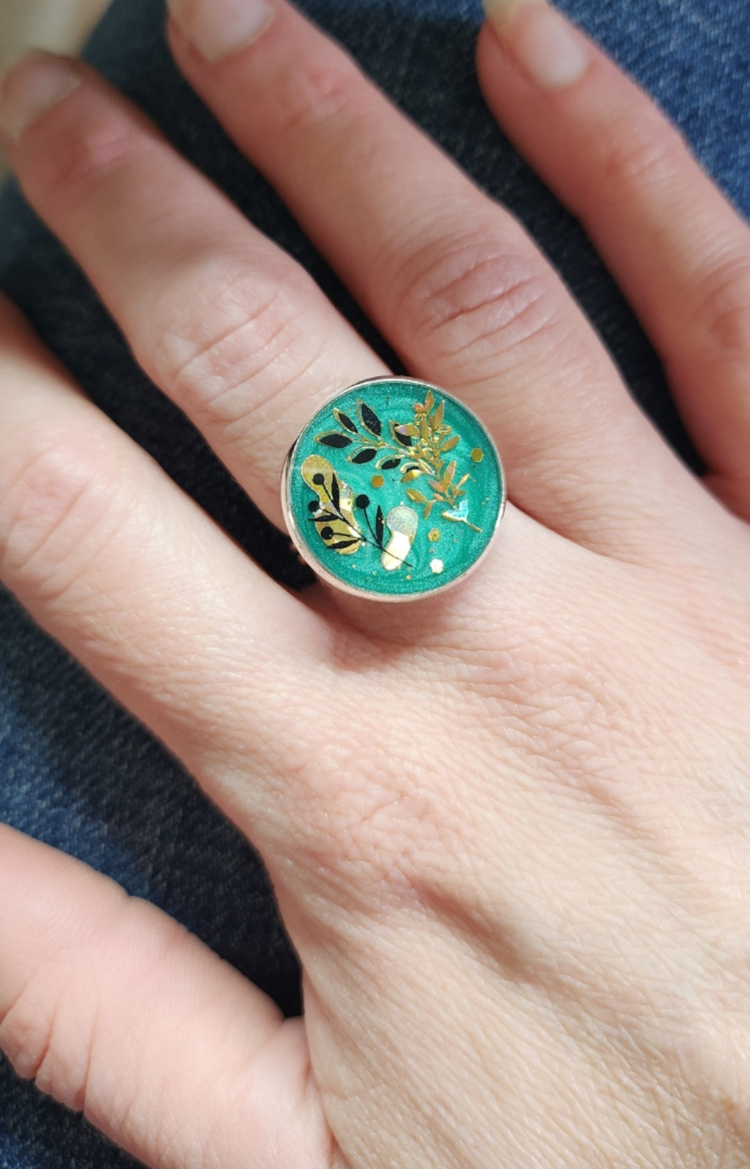 Bague fleurie verte