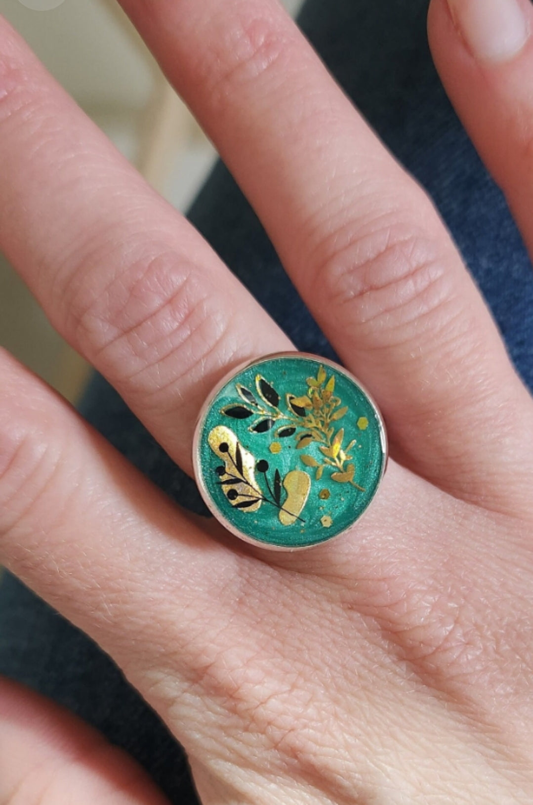 Bague fleurie verte