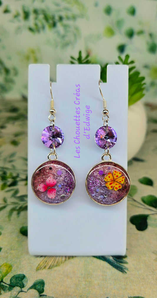 Boucles d'oreilles fleurs tropicales