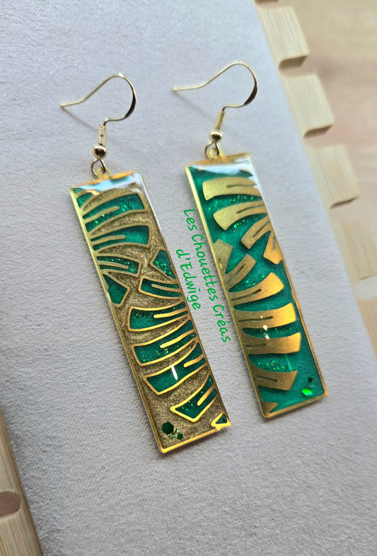 Boucles d'oreilles rectangulaires Monstera