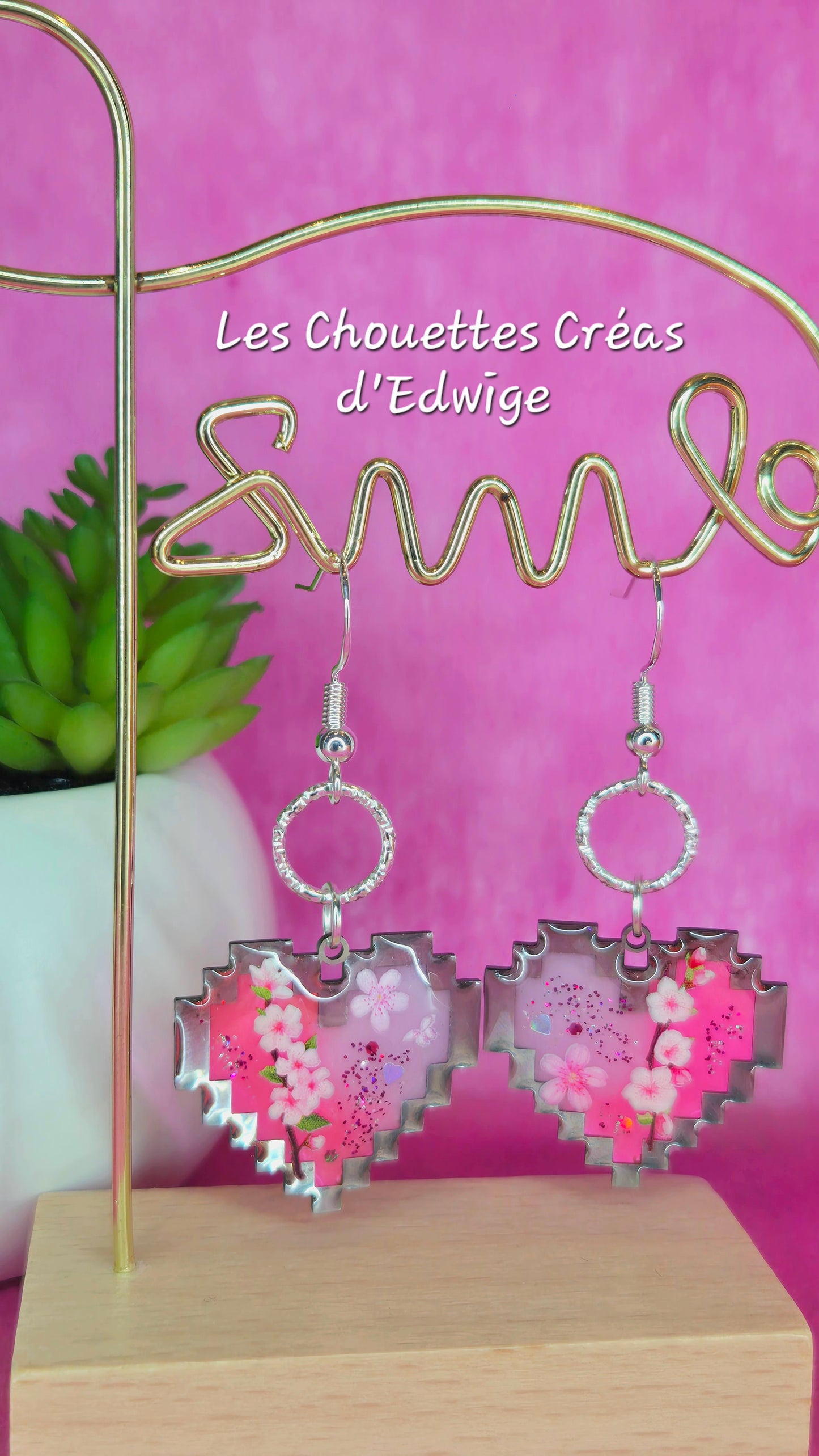 Boucles d'oreilles coeurs pixels