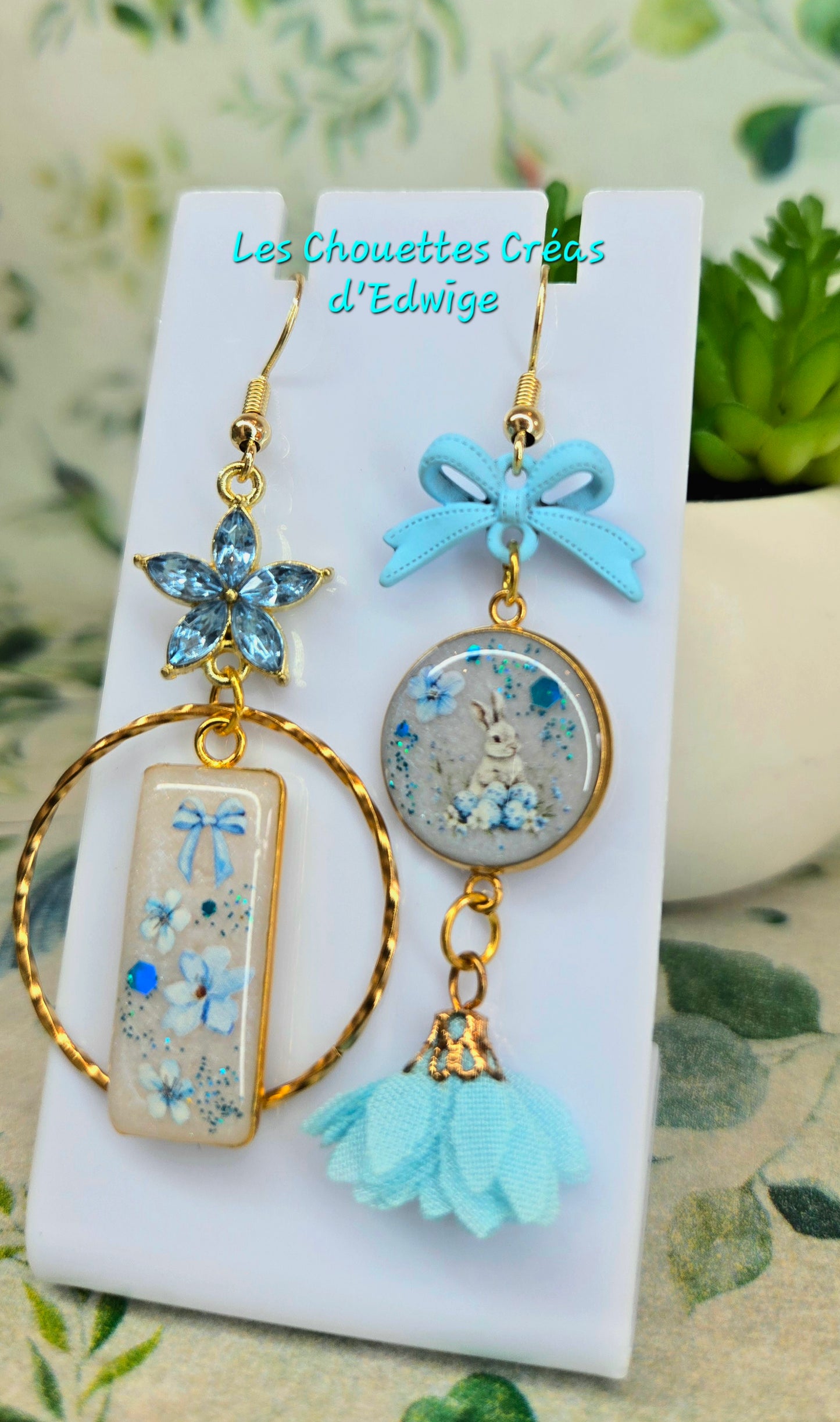 Boucles d'oreilles dépareillées lapin de Pâques