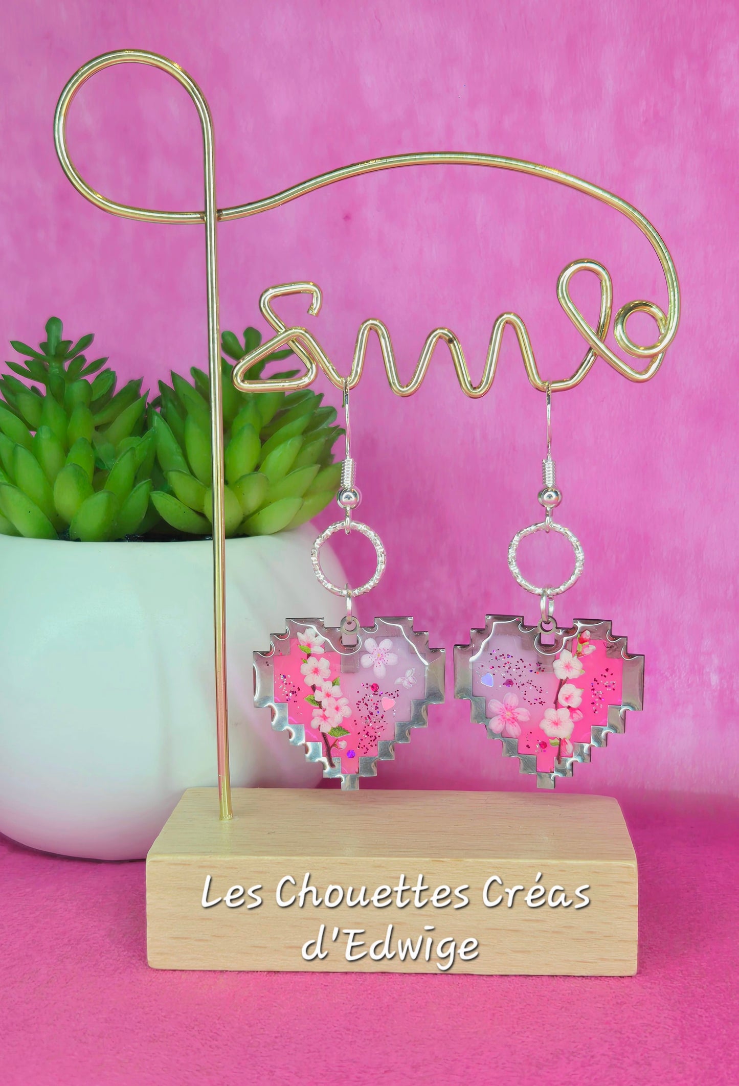 Boucles d'oreilles coeurs pixels