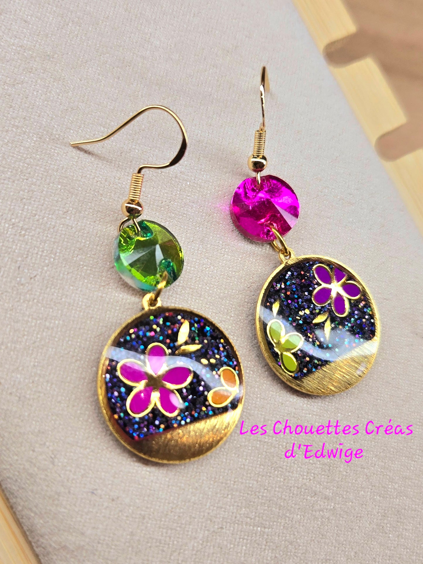 Boucles d'oreilles fleurs fluos