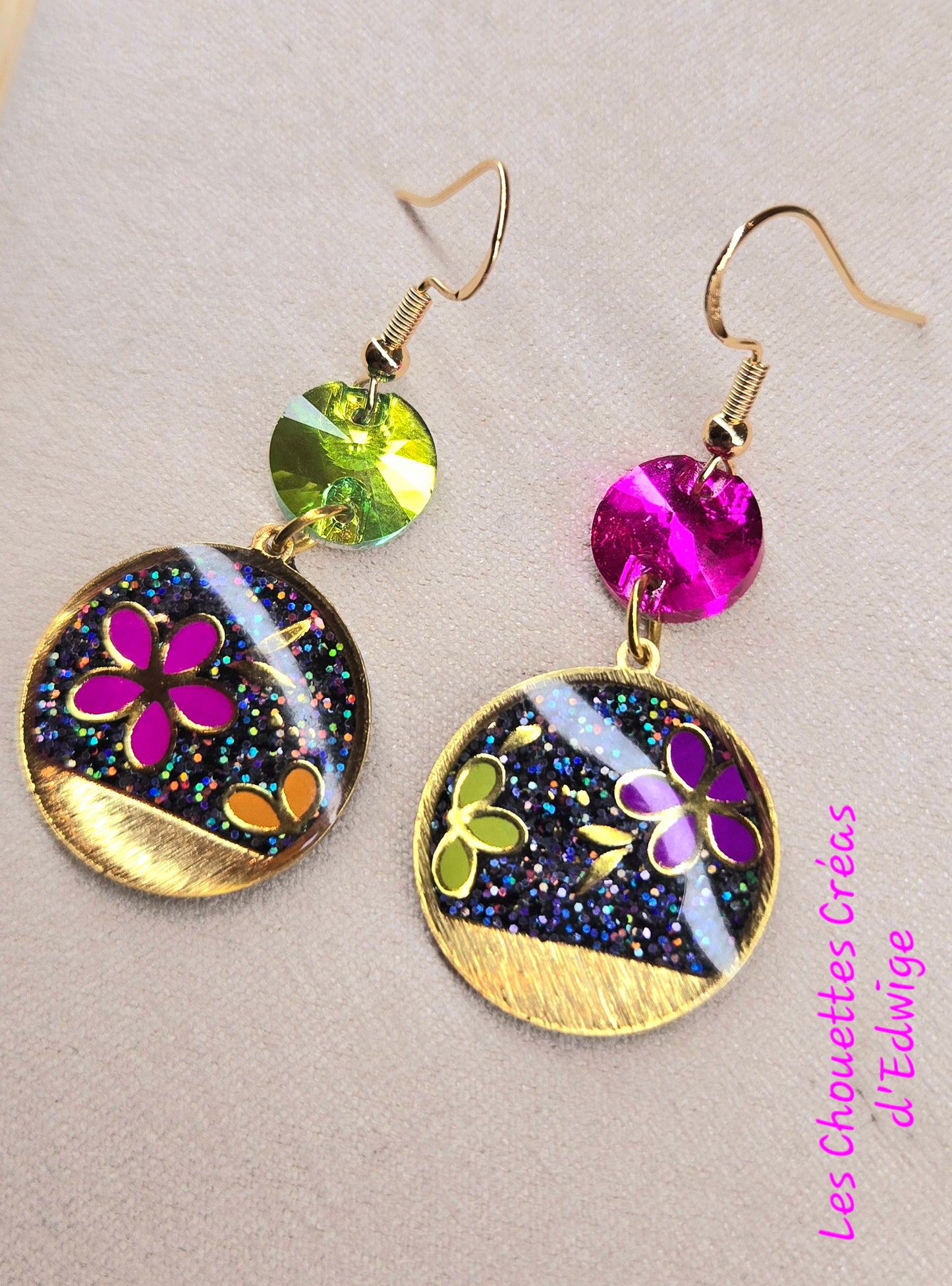Boucles d'oreilles fleurs fluos