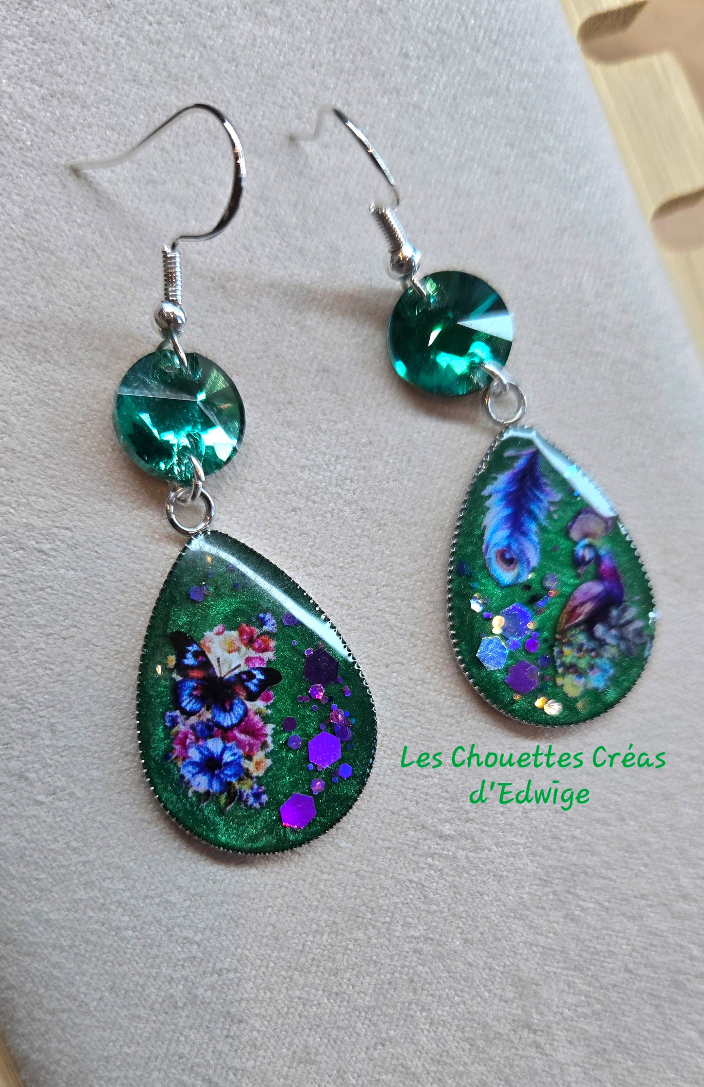Boucles d'oreilles paon-papillon