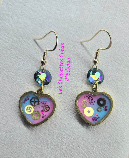 Boucles d'oreilles coeur avec rouages